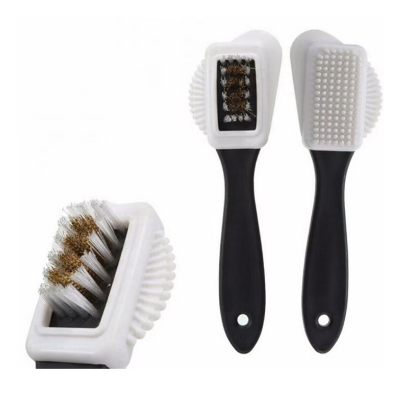 Sneaker Care For Suede - แปรงทำความสะอาดรองเท้าหนังกลับ 3-in-1 พร้อมขนแปรงทองเหลือง, แปรงขัดหนังนูบัคทรงตัว S สำหรับรองเท้าบูท