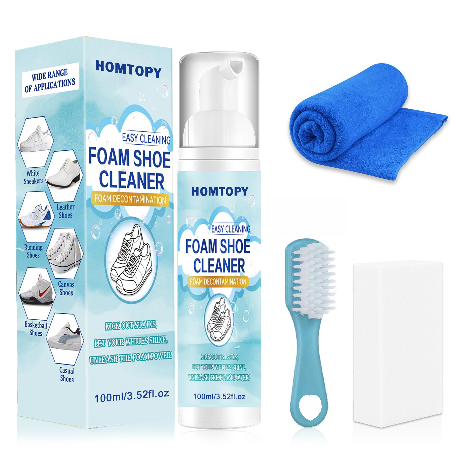 Sneaker Care Accessories - ชุดทำความสะอาดรองเท้า น้ำยาทำความสะอาดรองเท้าผ้าใบ ขจัดคราบสกปรก น้ำยาทำความสะอาดรองเท้าสีขาว 6.76 ออนซ์